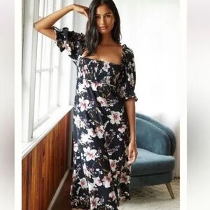 NEW by Anthropologie Puff Sleeve Smocked Midi Dress SIZE M